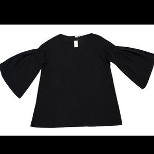 Gap silk blend Women's Pullover Crew Neck Rib Knit Top Bell Sleeve L Black NWT